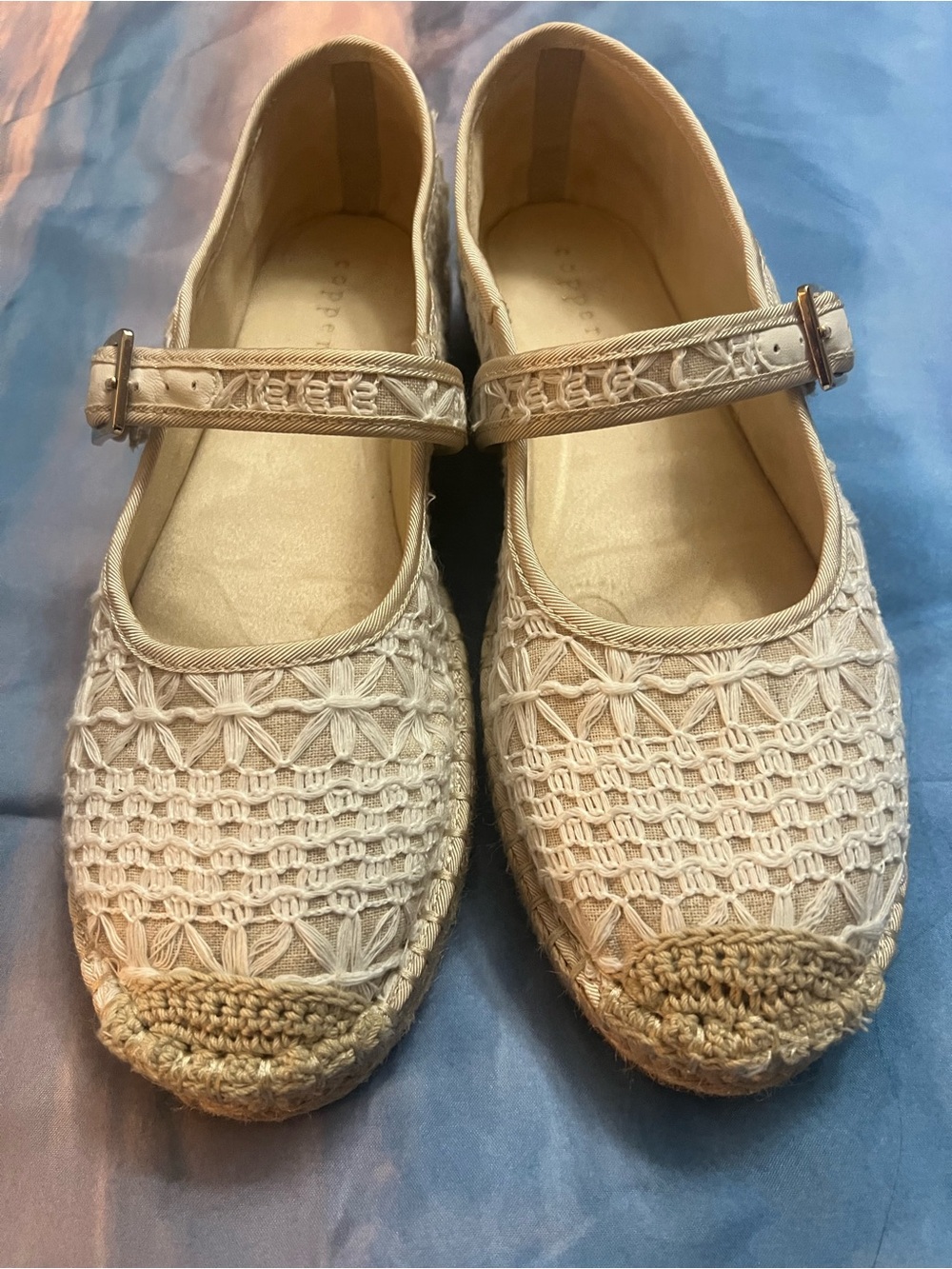 Copper Key Beige Crochet Espadrille Mary Jane Flats